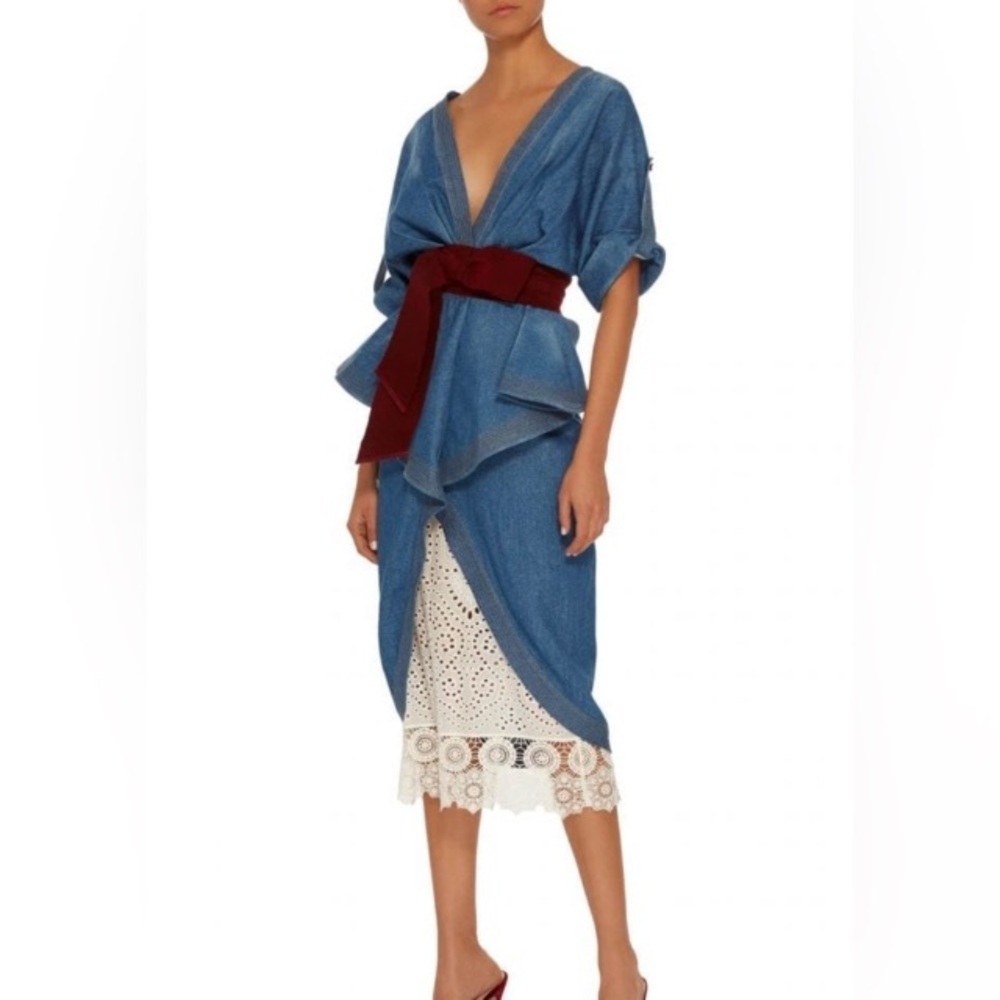 Johanna Ortiz Nuevo Mexicana Denim Trench Coat Dress Sz 4 - Picture 2 of 15